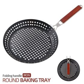 Round Frying Pan w/ Folding Wood Handle