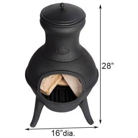 45-inch Black Cast Iron & Steel Outdoor Fire Pit Chimenea