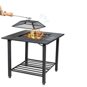 4-in-1 Square Fire Pit, BBQ Grill Grate, Ice Bucket, Dining Table