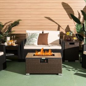 Propane Gas Rattan Fire Pit Table Set with Side Table & Cover