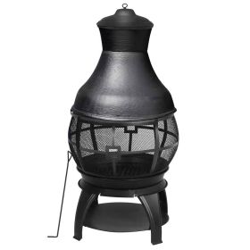 45-inch Black Cast Iron and Steel Outdoor Fire Pit Chimenea