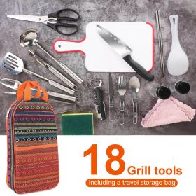 19 Pcs Camping Cooking Utensil Kit Cookware with Storage Bag