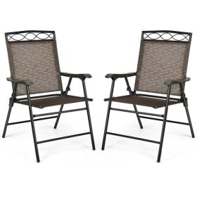 Set of 2 Folding Sling Chair Set with Armrest