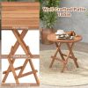 Round Folding Coffee Table Teak Wood With Slatted Tabletop