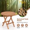 Round Folding Coffee Table Teak Wood With Slatted Tabletop