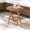 Round Folding Coffee Table Teak Wood With Slatted Tabletop