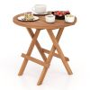 Round Folding Coffee Table Teak Wood With Slatted Tabletop