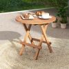 Round Folding Coffee Table Teak Wood With Slatted Tabletop