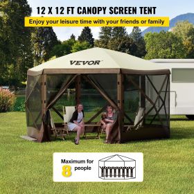 12X12 Ft 6-Sided Pop-Up Gazebo Screen Tent