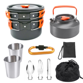 Outdoor Portable Cookware Mess Kit Camping Hiking Picnic (Mess Kit Groups: Orange Set)