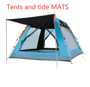 Fully Automatic Camping Tent Rain Proof Multi Person (Tent Color*: Extra Large Silver Glue Blue plus Tide Mats)