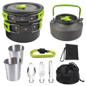 Outdoor Portable Cookware Mess Kit Camping Hiking Picnic (Mess Kit Groups: Green Set)