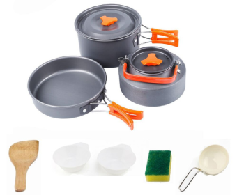 Outdoor Portable Cookware Mess Kit Camping Hiking Picnic (Mess Kit Groups: Blend Orange Set)