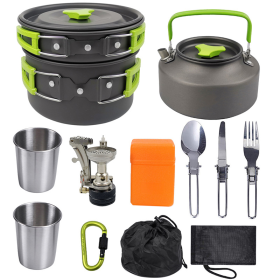 Camping Portable Outdoor Cooker Kettle New (Kettle Set Color: Green)