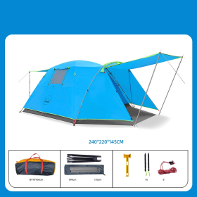 Four Person Camping Space Folding And Thickening Tent (4-Person Tent Color: Blue and Add Moistureproof Pad)