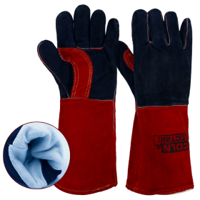 Welder cowhide gloves (Gloves Color: Red, Glove Size: Long)