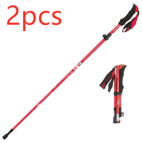 Outdoor Folding Ultra-light Aluminum Alloy Trekking Pole (Pole Style: Red 2 Piece Short)