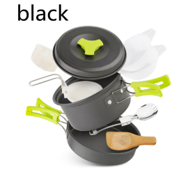 Outdoor cookware 1-2 people camping cookware set (Cookware Color Set: Black)