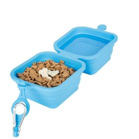 Silicone Collapsible Pet Bowl Double With Aluminum Hook Clip (Bowl Color: Blue)