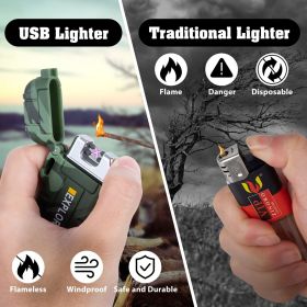 USB Rechargeable Dual Arc Waterproof Windproof Lighter (Lighter Color: Green)