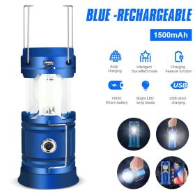 Solar LED Portable Camping Lamp USB Rechargeable, Flashlight (Wattage: Blue rechargeable)