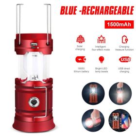 Solar LED Portable Camping Lamp USB Rechargeable, Flashlight (Wattage: Red Charging)