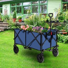 Outdoor Folding Cart w/ Adjustable Handle and Universal Wheels (Cart Color: Navy)