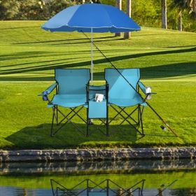 Portable Folding Picnic Double Chair With Umbrella (Chair and Umbrella Color: Turquoise)