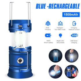 Solar LED Portable Camping Lamp USB Rechargeable, Flashlight (Wattage: Blue rechargeable, Ships From: CN)