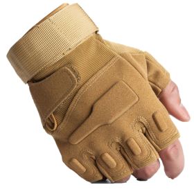 Mens Tactical Combat Gloves with Hard Knuckle For Camping (Army Green: Brown-Half Finger, size: medium)