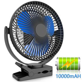 10000mAh Rechargeable 8-Inch Battery Operated Clip On Fan (Army Green: Grey+Blue)