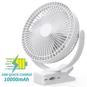 10000mAh Rechargeable 8-Inch Battery Operated Clip On Fan (Army Green: White)