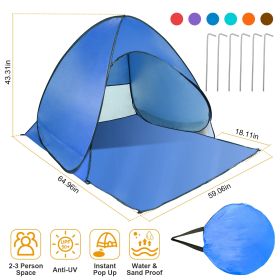 Pop Up Sun Shade Shelter for 2/3 Man w/ Net Storage Bag (Lantern Color: Blue)