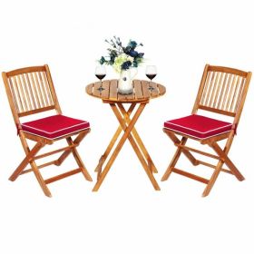 3 Pieces Patio Folding Wooden Bistro Set Cushioned Chair (Lantern Color: Red)