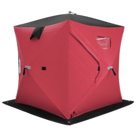 Portable 2 Person Ice Shanty with Cotton Padded Walls (Lantern Color: Red)