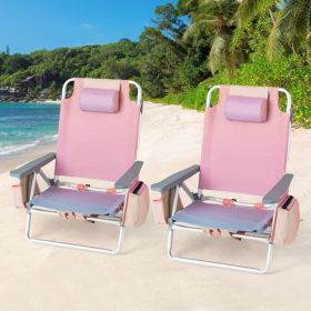 2 Pieces Folding Backpack Beach Chair with Pillow (Lantern Color: Pink)