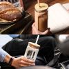 Glass Water Tumbler Silicone Bamboo Lids For Iced Coffee